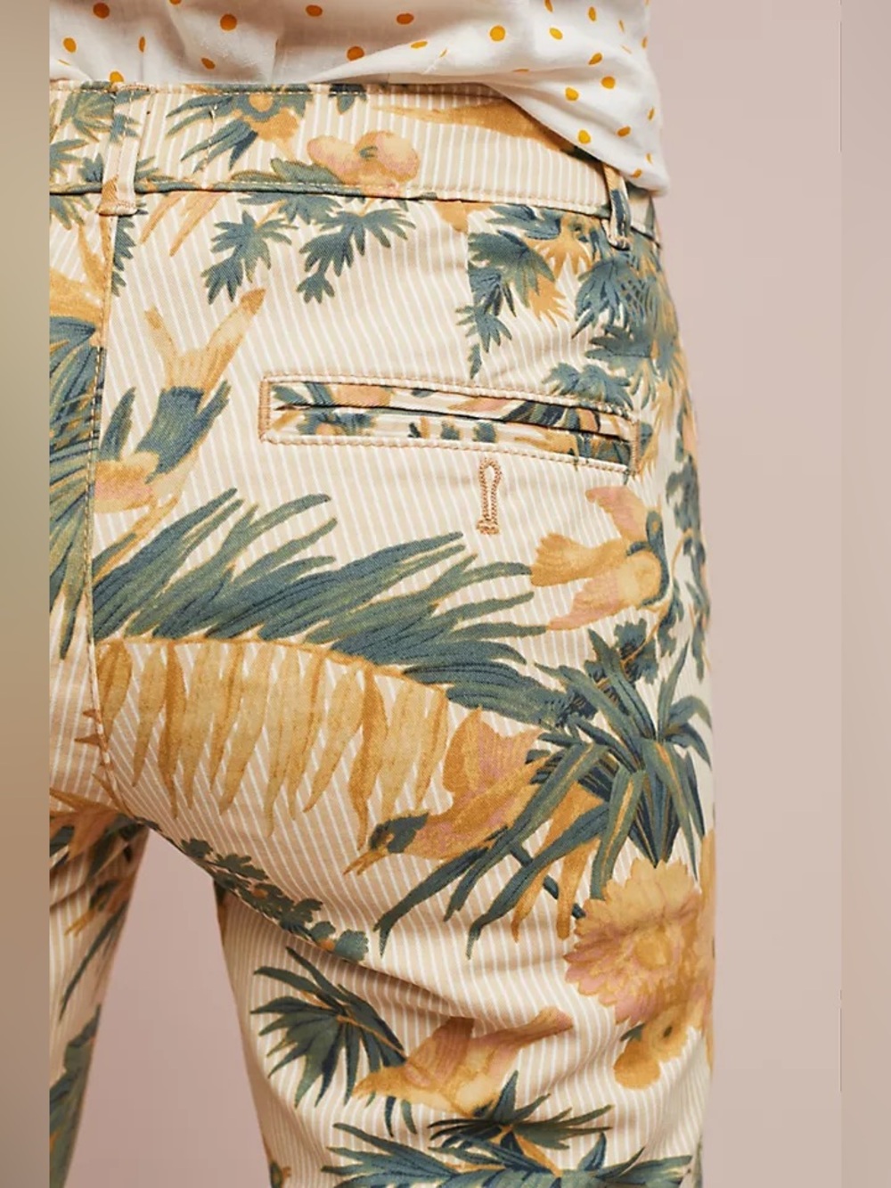 By Anthropologie relaxed bird print chino trousers sz 29 - Picture 12 of 13
